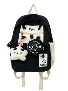 Zaino giapponese carino con stella nero bianco borsa da scuola casual per ragazze viaggio giorno