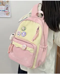 Süßer rosa gelber Rucksack für Teenager Mädchen Schule Alltag lässige Reise große Kapazität.