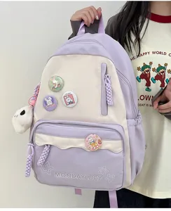 Süßer pastelllila Canvas Rucksack für Mädchen, großes Design lässige Schultasche.