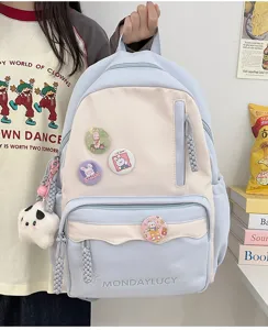 Niedlicher japanischer Canvas-Rucksack für Damen, große Kapazität, lässige Schultasche.