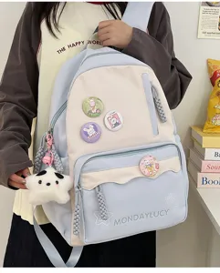 Detailansicht des niedlichen ästhetischen Schulrucksacks für Mädchen, große Freizeittasche.