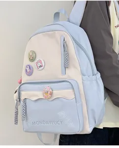 Niedlicher zweifarbiger Canvas Schulrucksack mit grossem Fassungsvermoegen fuer Alltag.