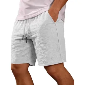 Men's Summer Casual Sports Shorts Lightweight Breathable Loose Beach Shorts Elastic Drawstring Waist Cotton Outdoor Fashion Shorts