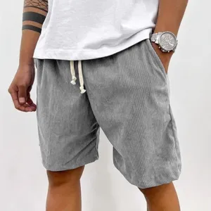 Men's casual corduroy summer shorts with drawstring waistband, comfortable fit and vintage style.