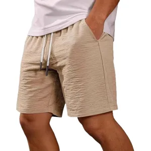 Men's casual summer linen shorts with elastic drawstring waist and pockets lightweight
