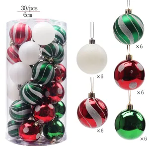 6cm 30pcs boules de Noel electroplaquees transparentes seau ensemble decoration