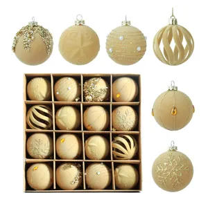 Bolas de Navidad flocadas champagne 6cm set de 16 piezas decoración colgante árbol detalles.