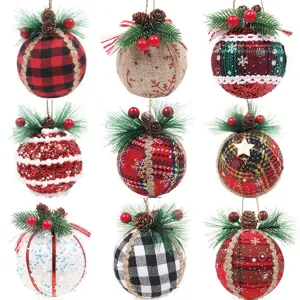 Adornos de bolas colgantes para árbol de navidad, bolas de espuma envueltas en tela.