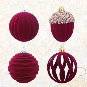 Bolas de Navidad Flocadas Adornos Colgantes de Terciopelo Decoración Navideña para Árbol de Navidad Fiesta en Casa