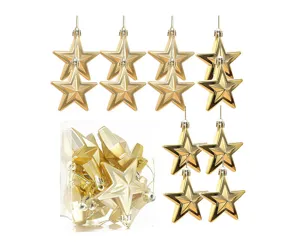 Gold pentagram star ornaments for Christmas tree hanging decorations, shiny and matte finish.