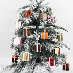 Colorful mini gift box Christmas tree hanging ornaments set for holiday party decoration.