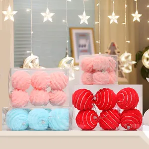 Adornos de Bolas de Navidad de Peluche Suave Rojo Rosa Azul Colgantes Colgantes para Árbol de Navidad