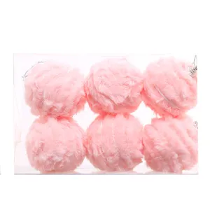 Juego de 6 bolas de Navidad de felpa rosa, suaves adornos colgantes para el árbol.