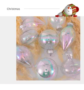 Iridescent glass Christmas ornaments clear hanging baubles for holiday tree decor
