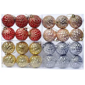 Plastic Christmas Ball Ornaments Glitter Geometric Hanging Baubles For Christmas Tree Holiday Party Home Decor
