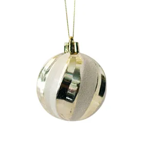 Bola de navidad decoracion colgante arbol blanco y oro rayado adorno de plastico