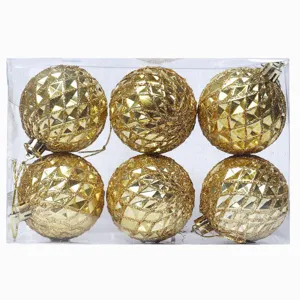 6pcs Gold Christmas Baubles 6cm Shatterproof Ornaments for Xmas Tree Holiday Party Decor