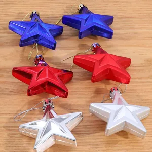 Christmas Five Pointed Star Pendants Electroplated Shiny Matte Plastic Hanging Ornaments For Holiday Party Home Decor