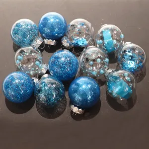 Bolas de Navidad de plástico transparente juego de 6 cm colgantes de bola con purpurina azul para árbol