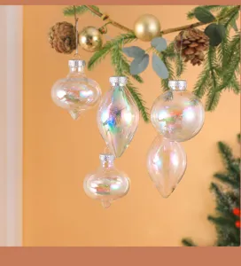 Transparent iridescent Christmas balls hanging ornaments for holiday tree party decor 6pcs
