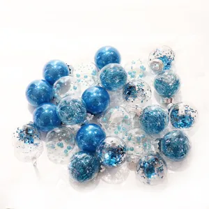 Bolas de Navidad de plástico transparente rellenas de purpurina azul para árbol