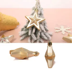 Gold Christmas star ornament 7cm electroplated hanging pendant for holiday party tree decor