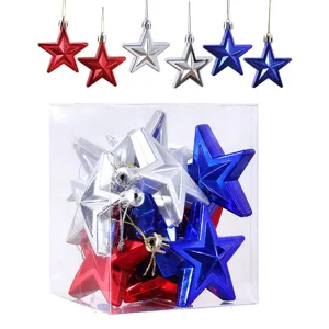 Christmas star ornaments red silver blue 7cm 12pcs plastic pentagram pendants for tree decor