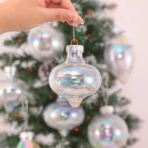 Holographic transparent Christmas tree ball ornament, iridescent hanging decorative bauble.