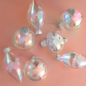 Iridescent clear Christmas balls set holographic hanging ornaments for holiday party tree decor