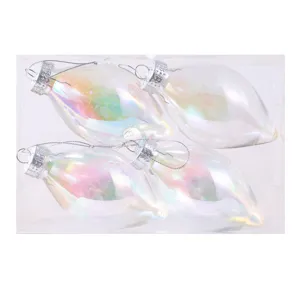 Iridescent teardrop Christmas ornaments clear colorful hanging balls set for holiday party decor