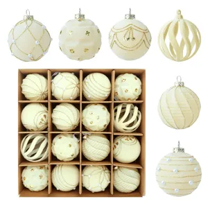 Bolas de Navidad flocadas adornos para árbol 6cm 16pcs decoración festiva elegante