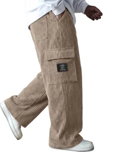 Men's American Retro Striped Corduroy Cargo Pants Loose Straight Casual Pants With Pockets Soft Comfortable Outdoor Daily Bottoms