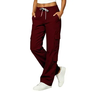 Casual women's multi-pocket cargo pants featuring a comfortable drawstring waist and relaxed fit.