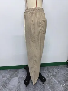 Winter corduroy casual straight-leg pants for women, loose fit solid color trousers.