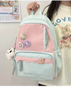Süßer Dopamin-Stil Mädchen Rucksack mit Hasen-Abzeichen und großem Kapazität für Alltag.