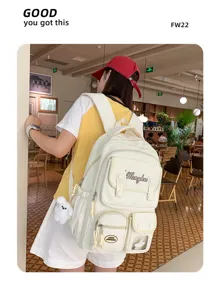 Stylischer koreanischer Schulrucksack für Damen mit mehreren Fächern in weißer Farbe