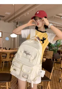 Niedlicher weißer Schulrucksack für Mädchen, multifunktionaler Canvas-Tagesrucksack chic.
