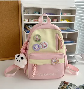 Süßer rosa gelber ästhetischer Schulrucksack für Teenager Mädchen große Kapazität Tagesrucksack