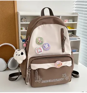 Niedlicher japanischer Farbblock Rucksack für Mädchen, großer ästhetischer Schulranzen.