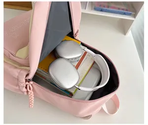 Rosa große Kapazität lässig Schulrucksack Detailansicht mit Innenaufbewahrung und Fächern.