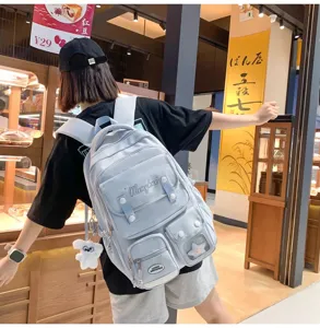 Süßer koreanischer Stil Studentenschaft Rucksack hellblaue Freizeittasche mit vielen Fächern