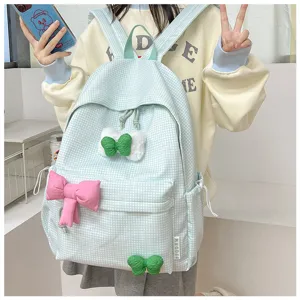 Sommer Frische Karomuster Rucksack für süße Mädchen, leichte Freizeittasche für den Alltag.
