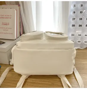 Koreanischer Stil einfarbiger Canvas Rucksack Mehrfach Fächer Schüler Schultasche Freizeit