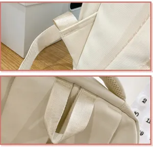Einfarbiger schueler rucksack detail, stabile gurte und feine naehte fuer schule gebrauch.