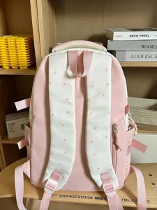 Schöner rosa Stern Schulrucksack mit Fächern für den täglichen Gebrauch von Schülern.