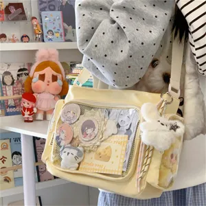 Japanischer Ins Stil Canvas Ita Tasche süße Umhängetasche klarem Fenster süße Alltagstasche