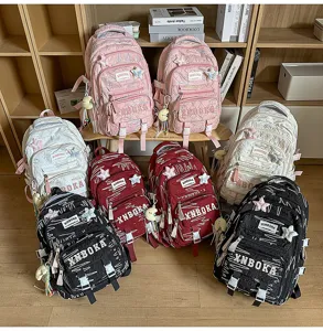 Stilvoller koreanischer Schulrucksack mit großem Fassungsvermögen und vielen Fächern