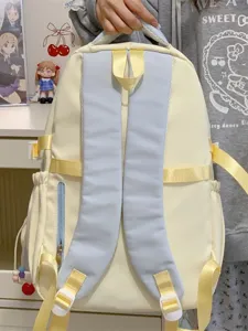 Zweifarbiger Schulrucksack Rückansicht, süßer College-Stil lässiger Freizeit-Doppelschultertasche.
