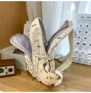 Kleiner Doppelter-Schulter-Rucksack für Mädchen mit niedlichem Cartoon-Print und Plüschbär.