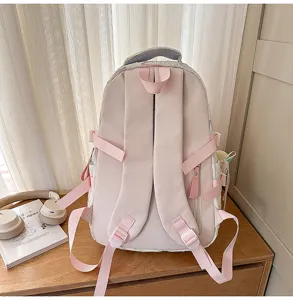 Koreanischer Stil süßer rosa Freizeitrucksack mit vielen Fächern für die Schule.